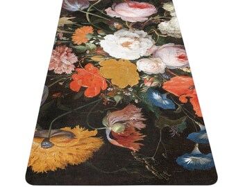 Dutch Flowers Yoga Mat, Professional Yoga Mats with Strap, Bohemian Pilates Rug, Mignon Flowers Fitness Mat, Y92