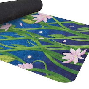 Night Flowers Yoga Mat, Professional Fitness Mat with Strap, Blooming Flowers Pilates Mat, Personalized Yoga Mat, Y76