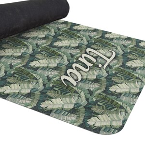Palm Leaves Yoga Mat, Personalized Yoga Mat with Strap, Bohemian Fitness Rug, Green Leaves Pilates Mat, YP3