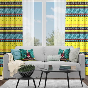 Hippie Style Window Curtains, Vintage Window Drapery, Frida Window Hanging, Khalo Window Panels, Rod Pocket Curtains, C12