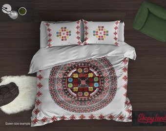 Bedding Set, Mexican Folk Duvet Cover, Bohemian Comforter Set, Vintage Mandala Bed Sheets, B114