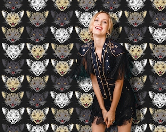 Tapeta usuwalna Cat Faces - Peel and Stick lub tradycyjna - Crazy Cat Snout Wall Mural - Dark Cat Lover Wall Decor firmy ShopyLand, W135