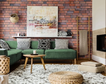 Rode baksteenbehang – Peel-and-Stick of niet-geplakte muurkunst – Rustieke bakstenen muurmuurschildering – Industriële loft-muurdecoratie van ShopyLand, W218