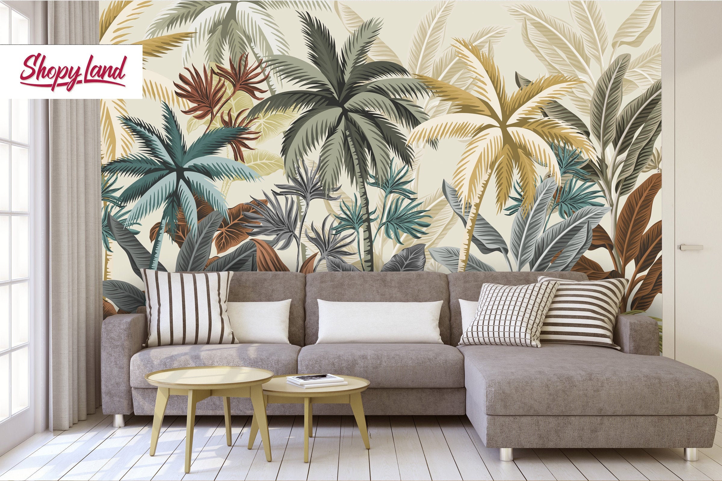 Subtle Jungle Removable Wallpaper Modern Colors Tropical Etsy