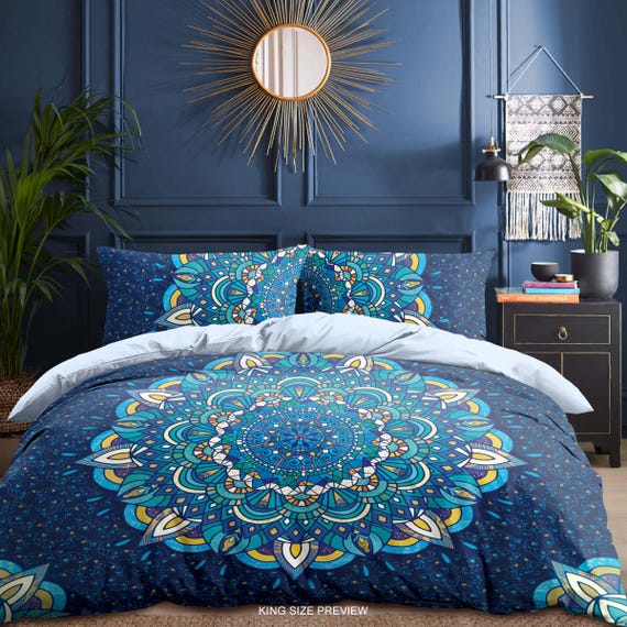 Indischer Mandala Bettbezug - Blaues Boho Tröster Set und orientalische Bettwäsche - Luxus Mandala Bettwäsche Set von ShopyLand, B182