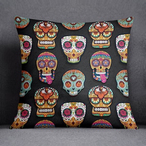 Sugar Skull  Pillow Cover, Skull Decorative cushions, Colorful Skulls Cushion Cover, Mexican Skulls Handmade pillow cover, P10