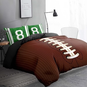 Personalized Football Bedding Set – Kids Sport Duvet Cover & AFA Comforter – Custom Name Soccer Bed Sheets by ShopyLand, B03