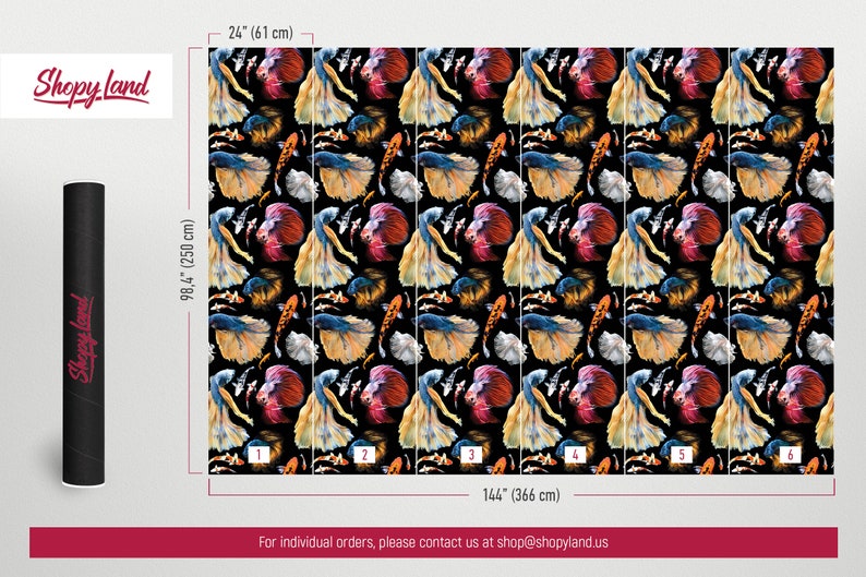 Colorful Fish Removable Wallpaper Koi Japanese Pond Fish Etsy