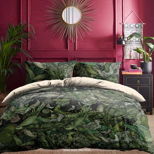 Tropical Green Leaves Bedding Set – Exotic Duvet Cover – Jungle-Inspired Bed Sheets or Comforter by ShopyLand, B271