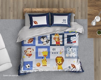 Personalized Kids Bedding – Patchwork Animal Comforter and Custom Name Duvet Cover – Cute Kids Bed Sheets Set by ShopyLand, B228
