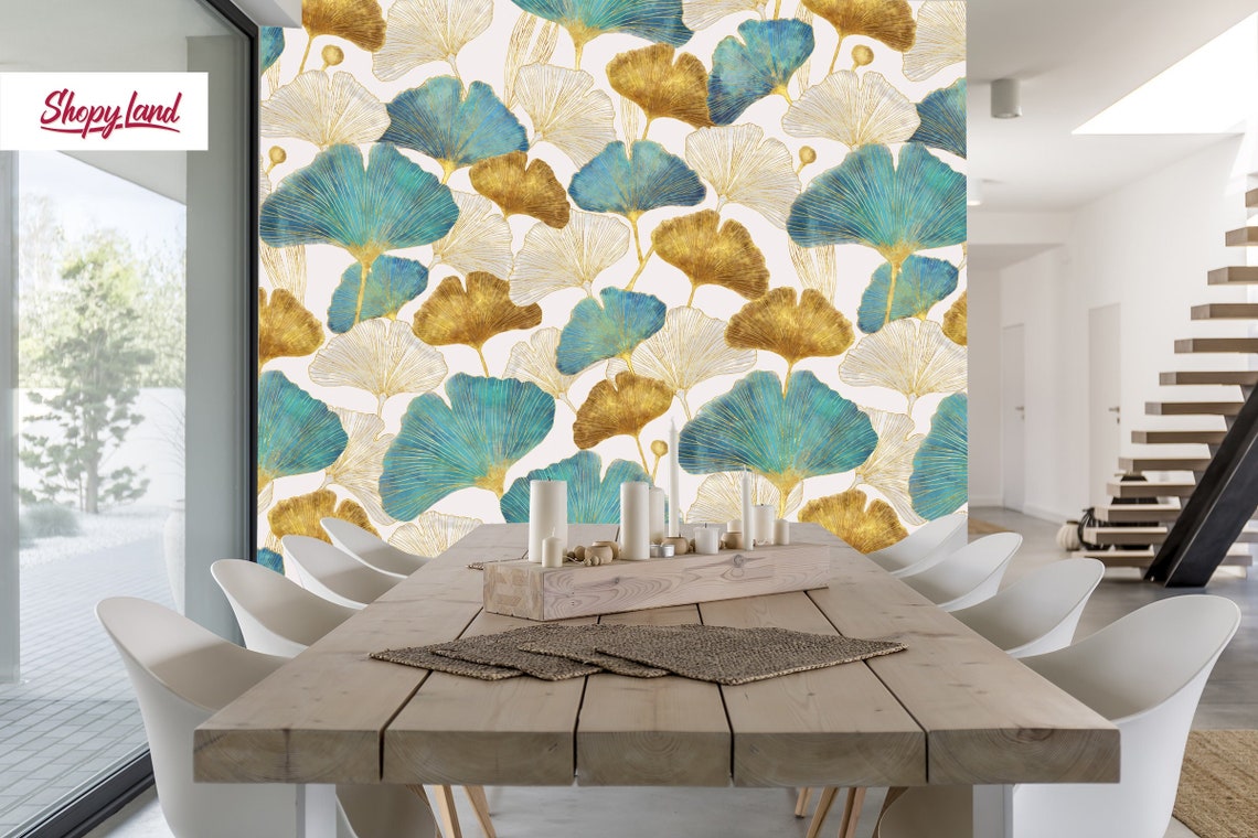 Ginkgo Leaves Peel and Stick Wallpaper Ginkgo Biloba Etsy