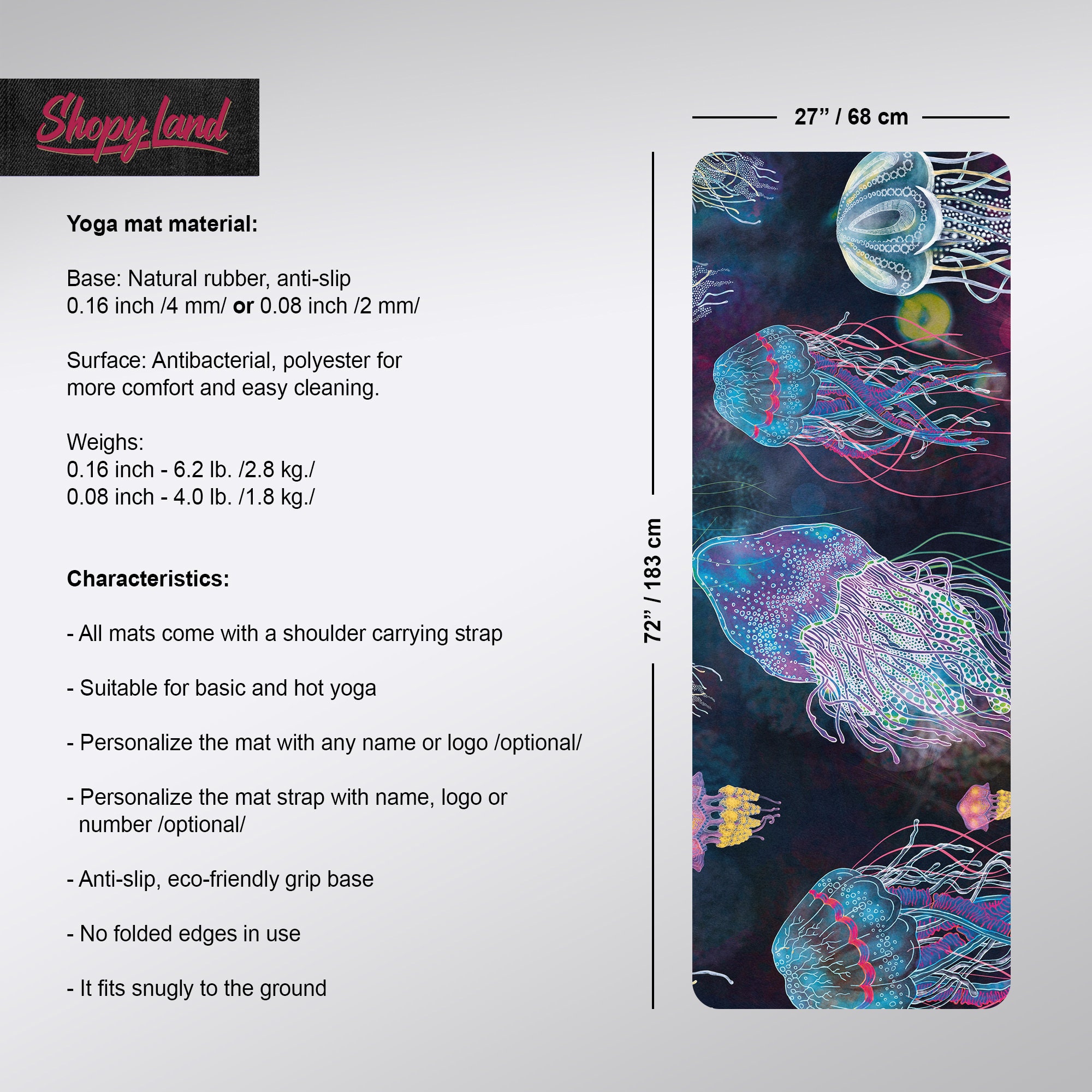 Natural Rubber Yoga Mat Colorful Pilates Rug Jellyfish Glow Yoga Mat Workout Mat with Strap Ocean Animals Fitness Mat Y94 Natural Rubber Yoga Mat Colorful Pilates Rug Jellyfish Glow Yoga Mat Workout Mat with Strap Ocean Animals Fitness Mat Y94