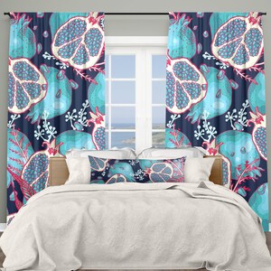 Pomegranate Window Curtains, Designer Window Hanging, Tropical Fruit Window Panel, Handmade Window Drapery, Rod Pocket Curtains, C06