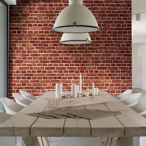 Traditional or Removable Wallpaper, Classic Red Bricks Home Decor, Vintage Bricks Wallcovering, Industrial Rustic Bricks Wall Decal, W217