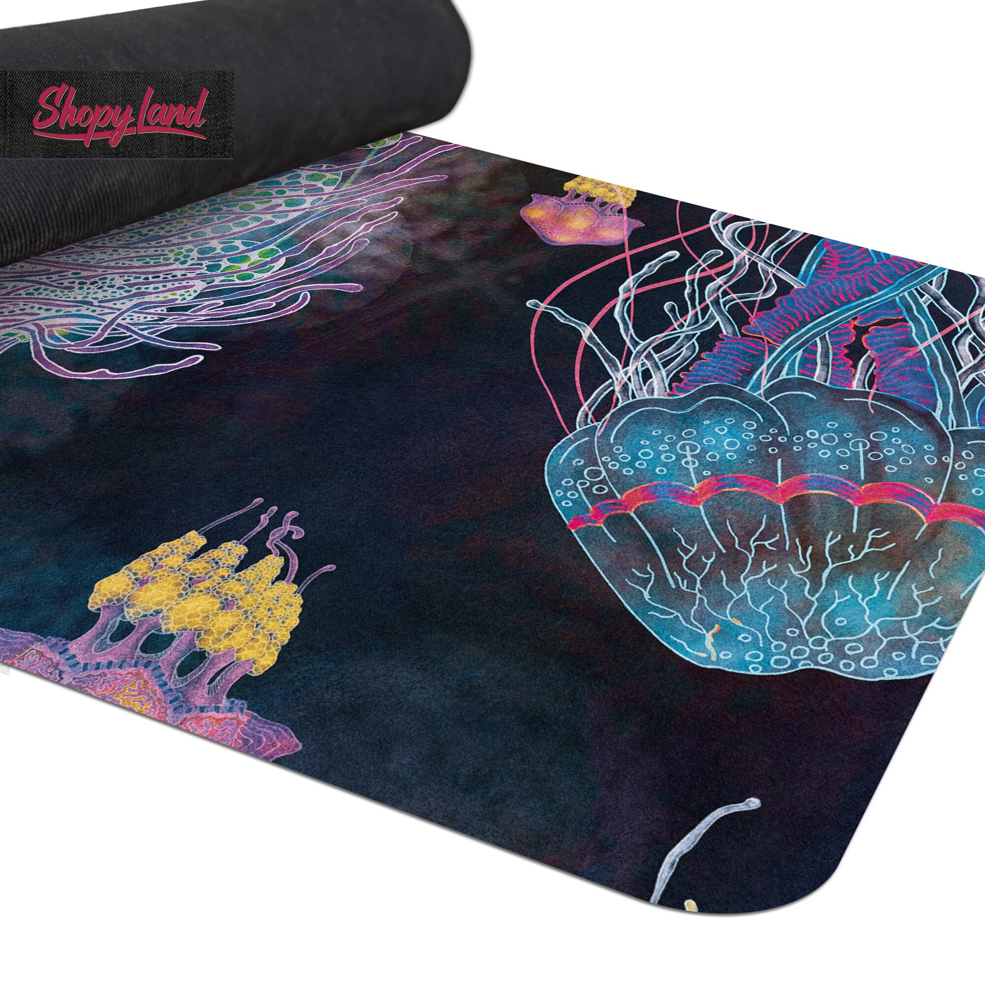 Natural Rubber Yoga Mat Colorful Pilates Rug Jellyfish Glow Yoga Mat Workout Mat with Strap Ocean Animals Fitness Mat Y94 Natural Rubber Yoga Mat Colorful Pilates Rug Jellyfish Glow Yoga Mat Workout Mat with Strap Ocean Animals Fitness Mat Y94