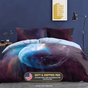 NGC 7635 Galaxy Bedding Set - Bubble Nebula Duvet Cover - Astronomy Bedroom Decor, 260