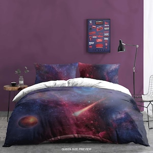 Nebulas Duvet Cover – Space Bedding Set – Cosmic Bed Sheets – Handmade Galaxy Comforter – Celestial Bedroom Decor by ShopyLand, B181