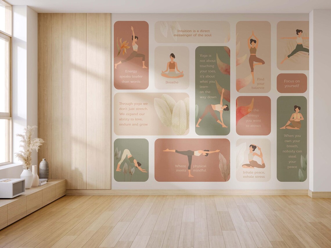 Yoga Poses Wallpaper – Peel and Stick or Unpasted Decal – Yoga ...