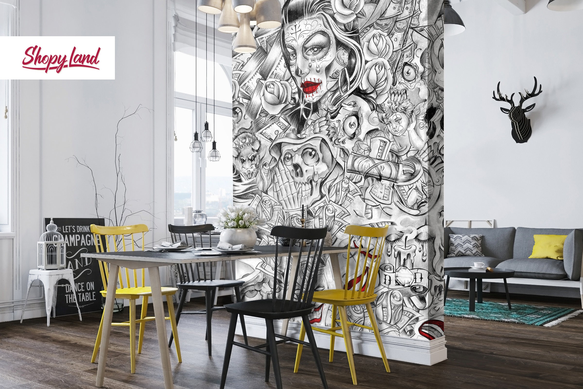 Removable Wallpaper Santa Muerte Muerte Tattoo Wall Mural - Etsy Finland