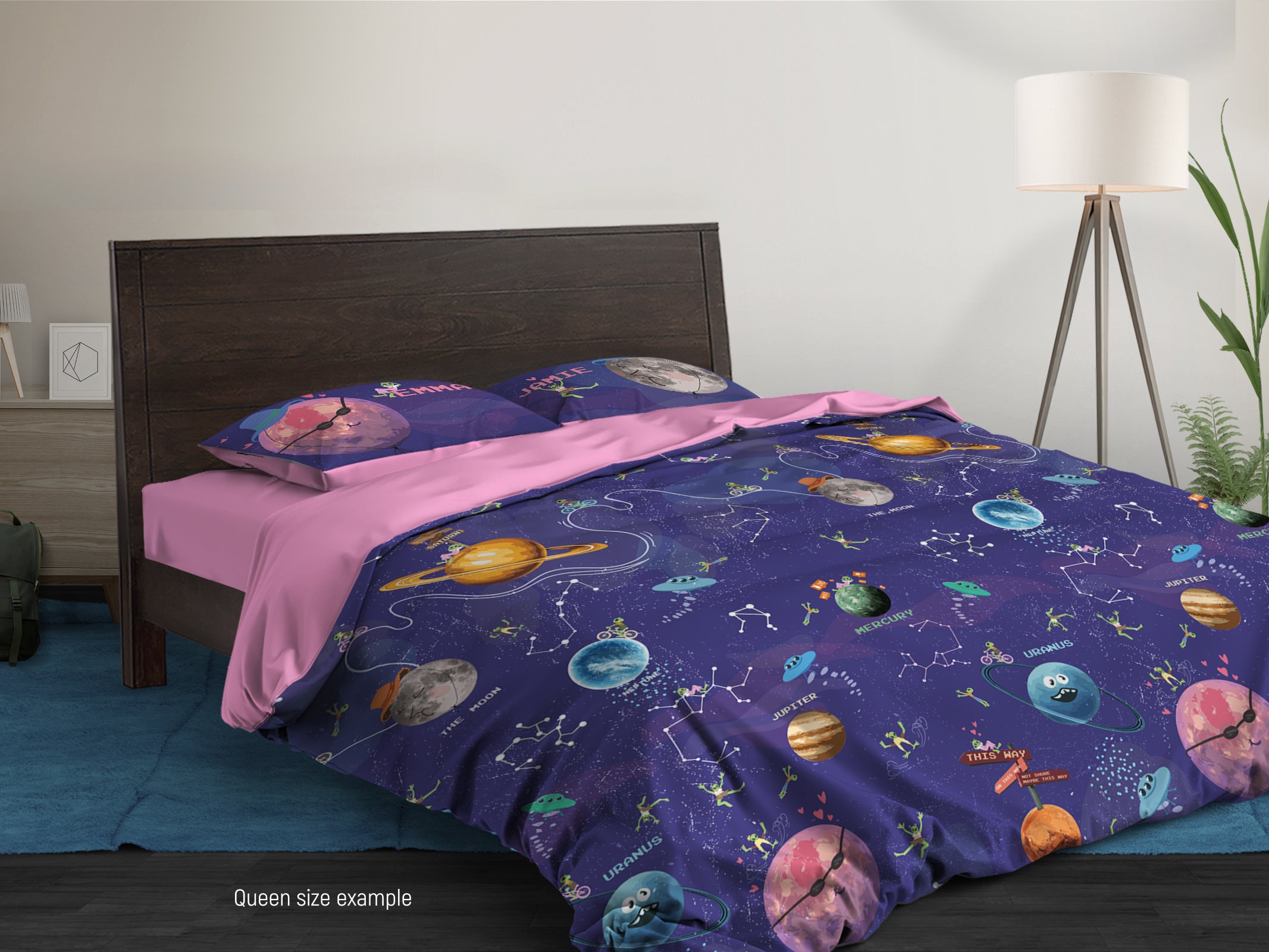 Galaxy Bettwäsche-Set Twin – Weltraum-Design Mit Planeten | 100% Polyester, Waschbar | Für Kinderzimmer & Weltraum-Fans