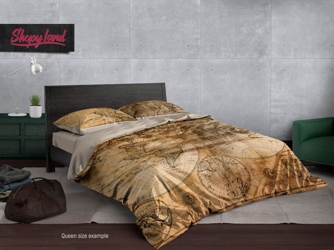 Ancient Map Bedding Set – Vintage World Map Duvet Cover – Custom ...