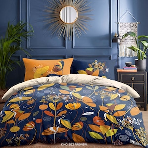 Botanical Bedding Set – Floral Duvet Cover Set – Bohemian Bedding – Custom Comforter Set – Cotton Bed Sheets by ShopyLand, B232