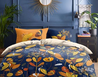 Botanical Bedding Set – Floral Duvet Cover Set – Bohemian Bedding – Custom Comforter Set – Cotton Bed Sheets by ShopyLand, B232