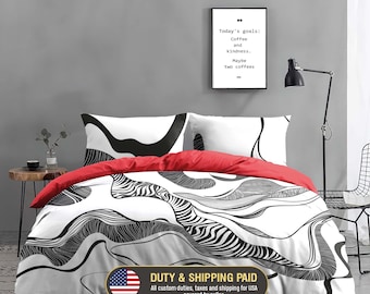 Black White Bedding Set - Abstract Duvet Cover - Modern Minimalist Bedroom Decor, 194