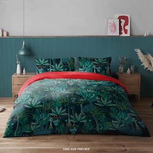 Palm Leaves Duvet Cover –  Tropical Cotton Bedding with Monstera and Banana Leaf Design – Soft Comforter and Bed Sheets by ShopyLand, B230