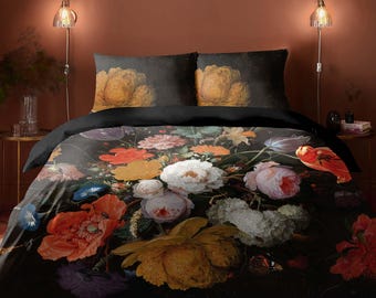 Dutch Flowers Duvet Cover – Vintage Floral Bedding Set – Oil Painting Inspired Comforter – Handmade Bed Sheets by ShopyLand, B172