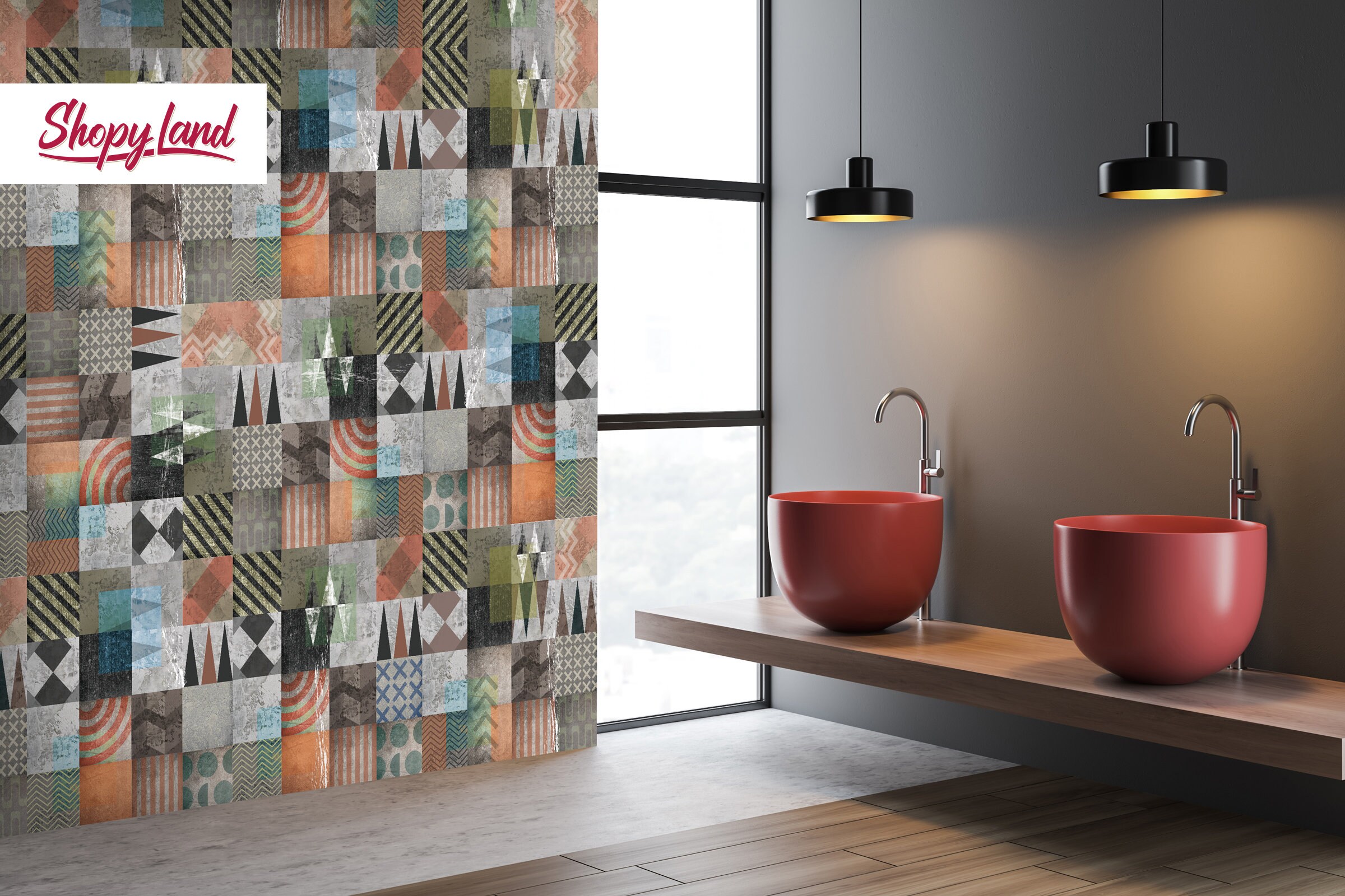 Modern Geometric Removable Wallpaper Patchwork Peel and Stick Etsy