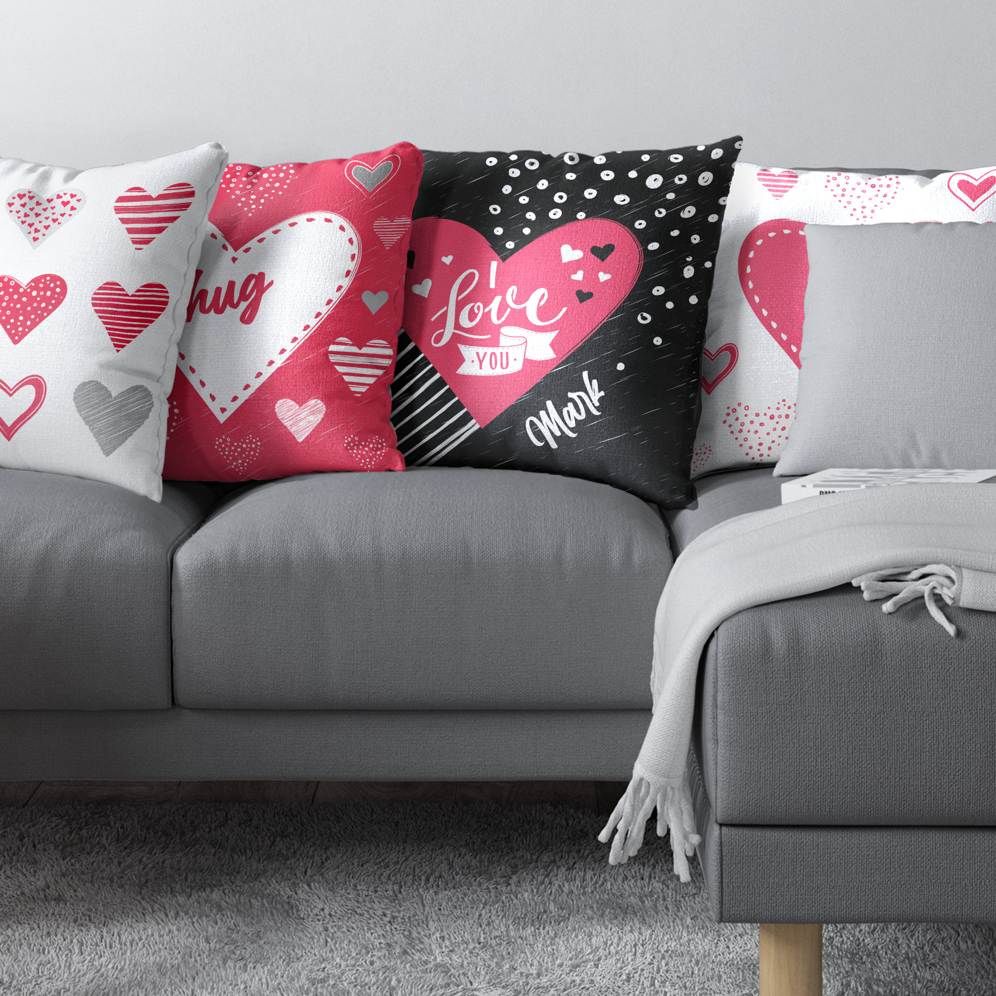 AVOIN Set Di 4 Federe Per Cuscino 50x50 Cm – Scritte San Valentino, Morbide In Poliestere, Per Divano E Letto