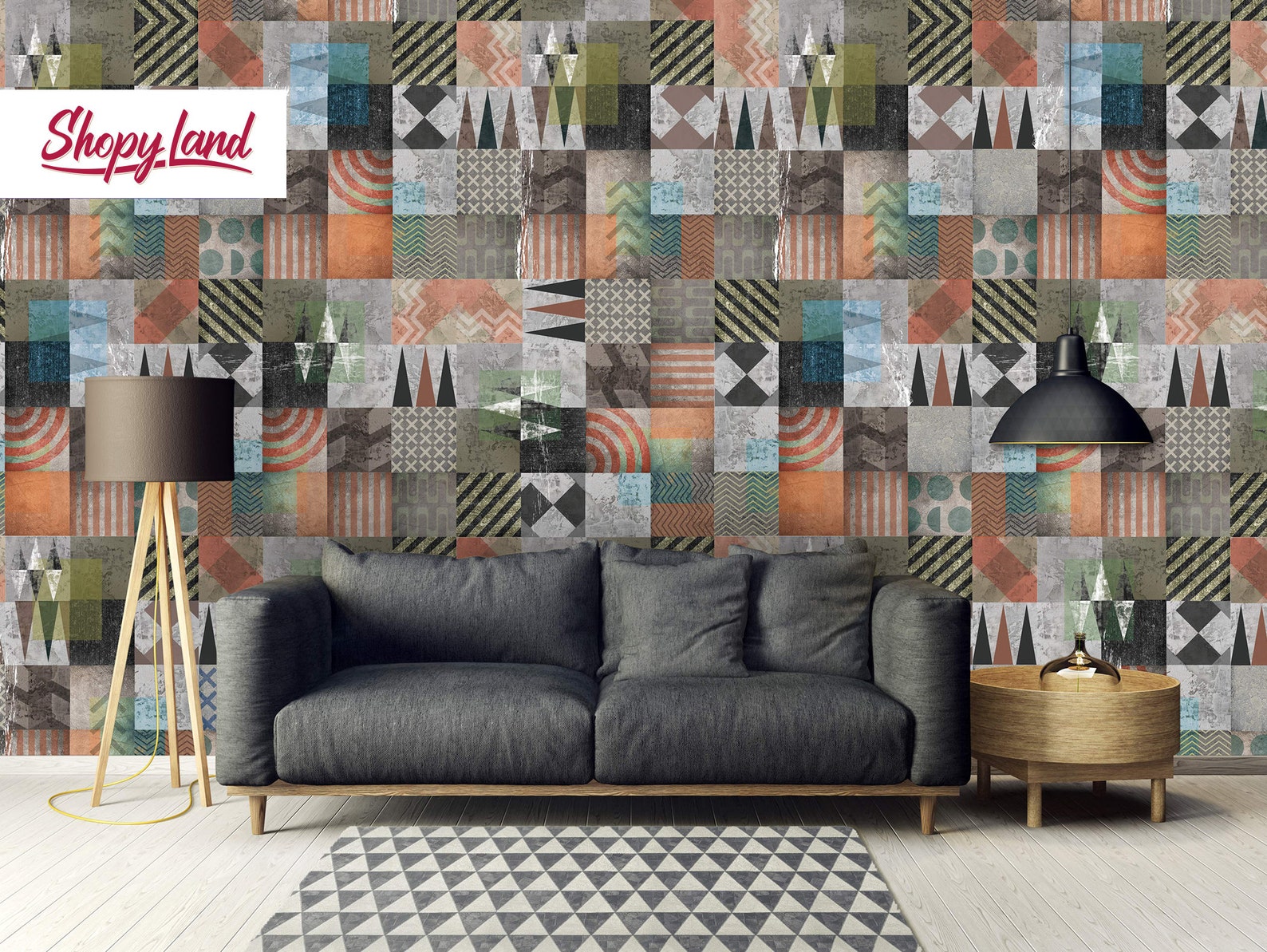 Modern Geometric Removable Wallpaper Patchwork Peel and Stick Etsy
