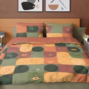 Creamy Patchwork Reversible Bedding Set –  Double Sided Comforter – Neutral Two Sided Sheet Set – Modern Cozy Bedding by ShopyLand, RB-04