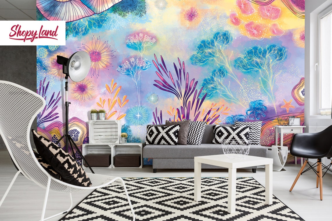 Coral Reef Peel and Stick Wallpaper Watercolor Removable Etsy