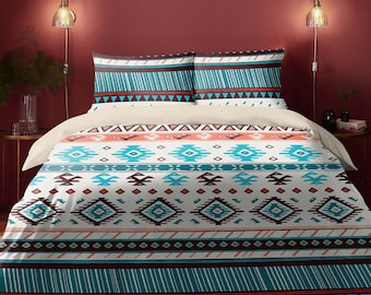 Bohemian Bedding Set – Mexican Folk Art Duvet Cover or Comforter – Ethnic Pattern Bed Sheets – Custom Bed Set by ShopyLand, B191