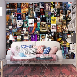 Movie Posters Removable Wallpaper - Traditional Wall Mural - Peel and Stick Movie Posters - Unpasted Aesthetic Collage by ShopyLand, W123