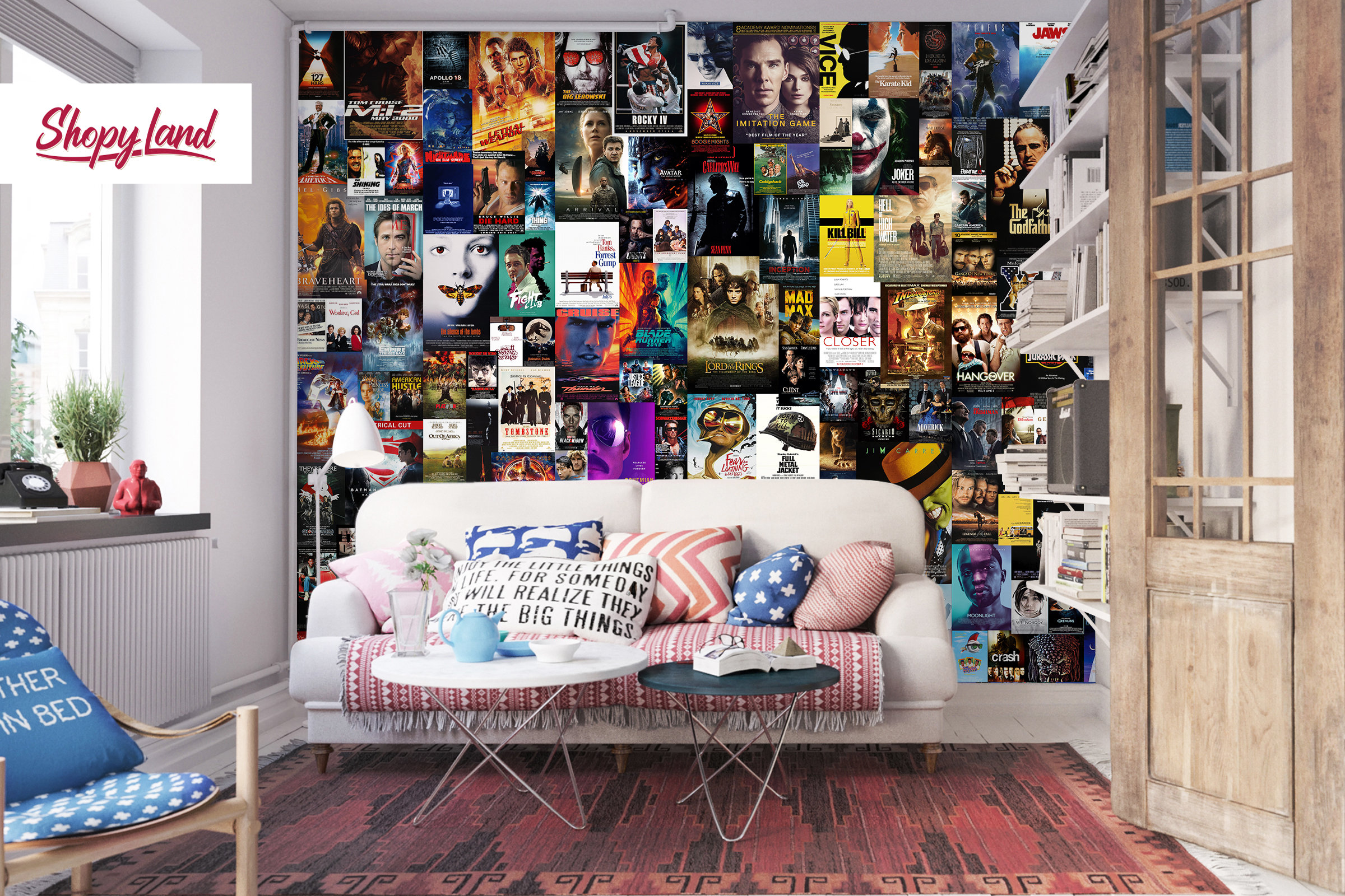 Movie Posters Removable Wallpaper - Traditional Wall Mural - Peel and Stick Movie Posters - Unpasted Aesthetic Collage by ShopyLand, W123