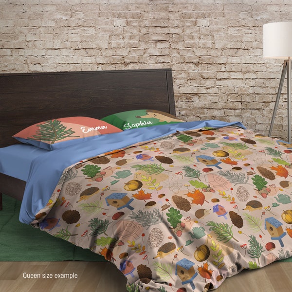 Kids Bedding Set, Forest Animals Duvet Cover, Autumn Pattern Comforter Set, Personalized Kids Sheet Set, B243