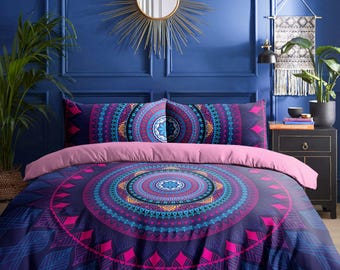Colorful Mandala Duvet Cover – Oriental Comforter Set – Ornamental Bed Sheets – Boho Chic Bedroom Decor by ShopyLand, B30