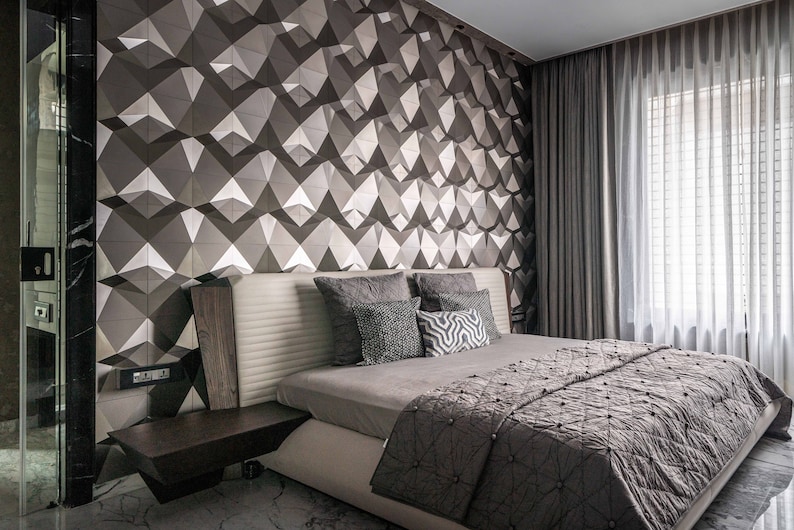 Geometrische 3D-wandpanelen PENTA / Moderne doe-het-zelf accentmuur / Decoratieve tegels afbeelding 6