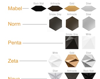 3D Wall Panels samples, Wall paneling sample box, 4 tiles Mabel design Wall Decor, 3 pcs of Norm & Zeta, 2 pcs of Penta, 3 pcs of Nava