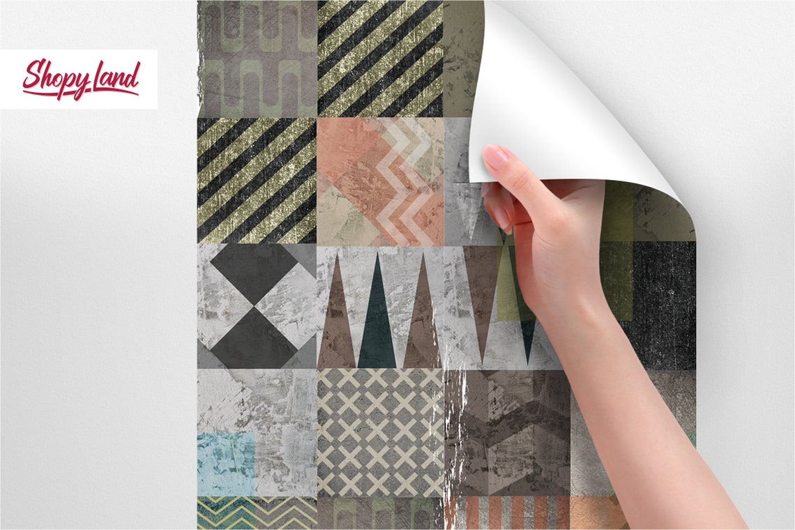 Modern Geometric Removable Wallpaper Patchwork Peel and Stick Etsy
