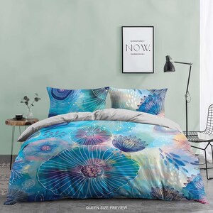 Sea Flowers Duvet Cover Set – Floral Bedding – Sea Bottom Bed Covering – Custom Comforter – Cotton Bed Sheets by ShopyLand, B202
