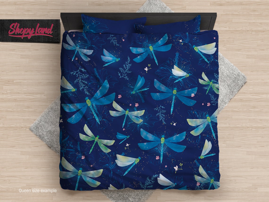 Dragonfly Bedding Set Duvet Cover Drafonflies Pattern Made Etsy UK