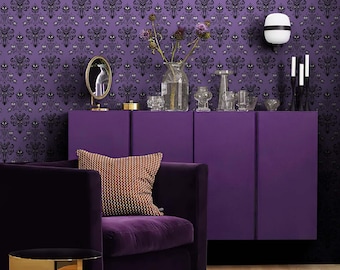 Moody Gothic Purple Wallpaper / Dark Academia Room Decor / Spooky Haunted Wallpaper