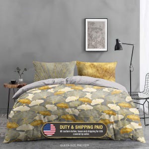 Ginkgo Leaf Bedding Set - Botanical Duvet Cover - Nature Inspired Bedroom Decor, 257