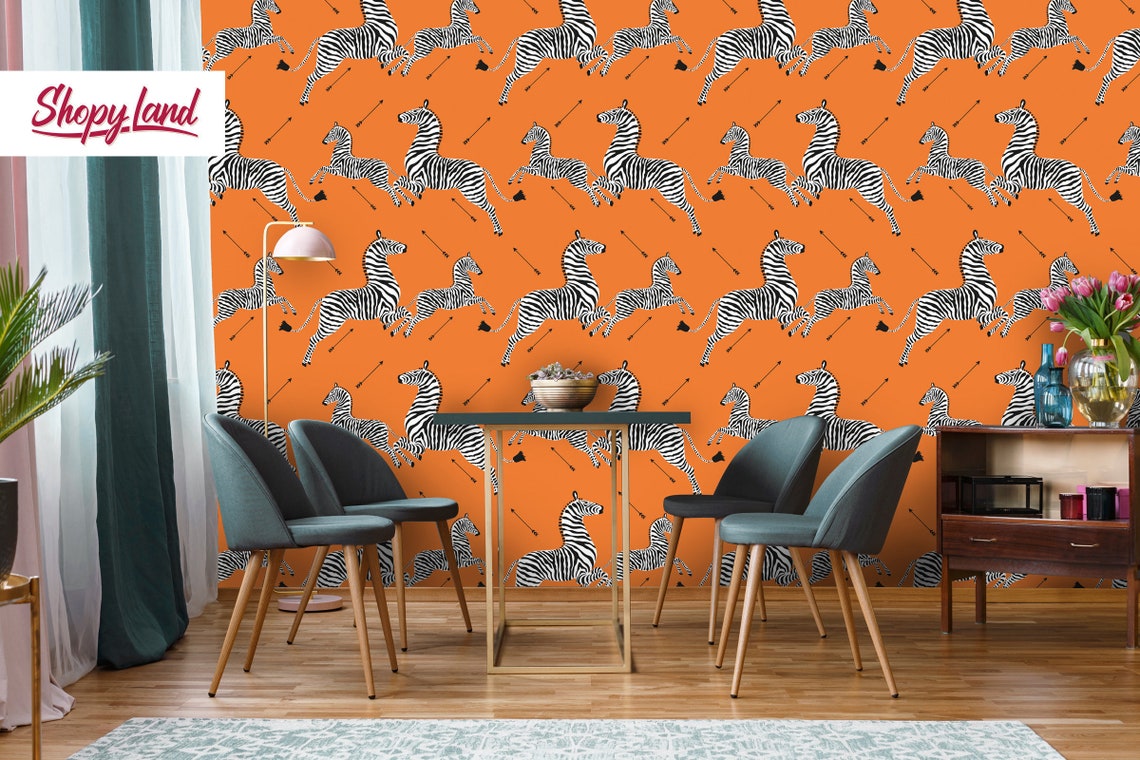 Zebra Removable Wallpaper Vintage Peel and Stick Wallpaper Etsy
