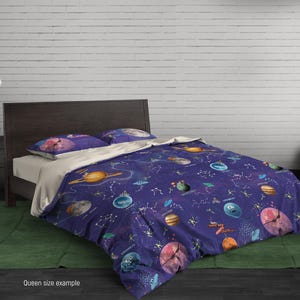 The Planets Bedding Set – Kids Space Comforter and Solar System Duvet Cover – Personalized Bed Sheets for Boys and Girls by ShopyLand, B254