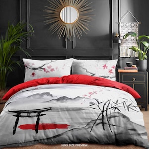 Asian Style Bedding Set - Sakura Tree Duvet Cover - Japanese Cherry Blossom Comforter Set - Personalized Bed Sheets by ShopyLand, B236